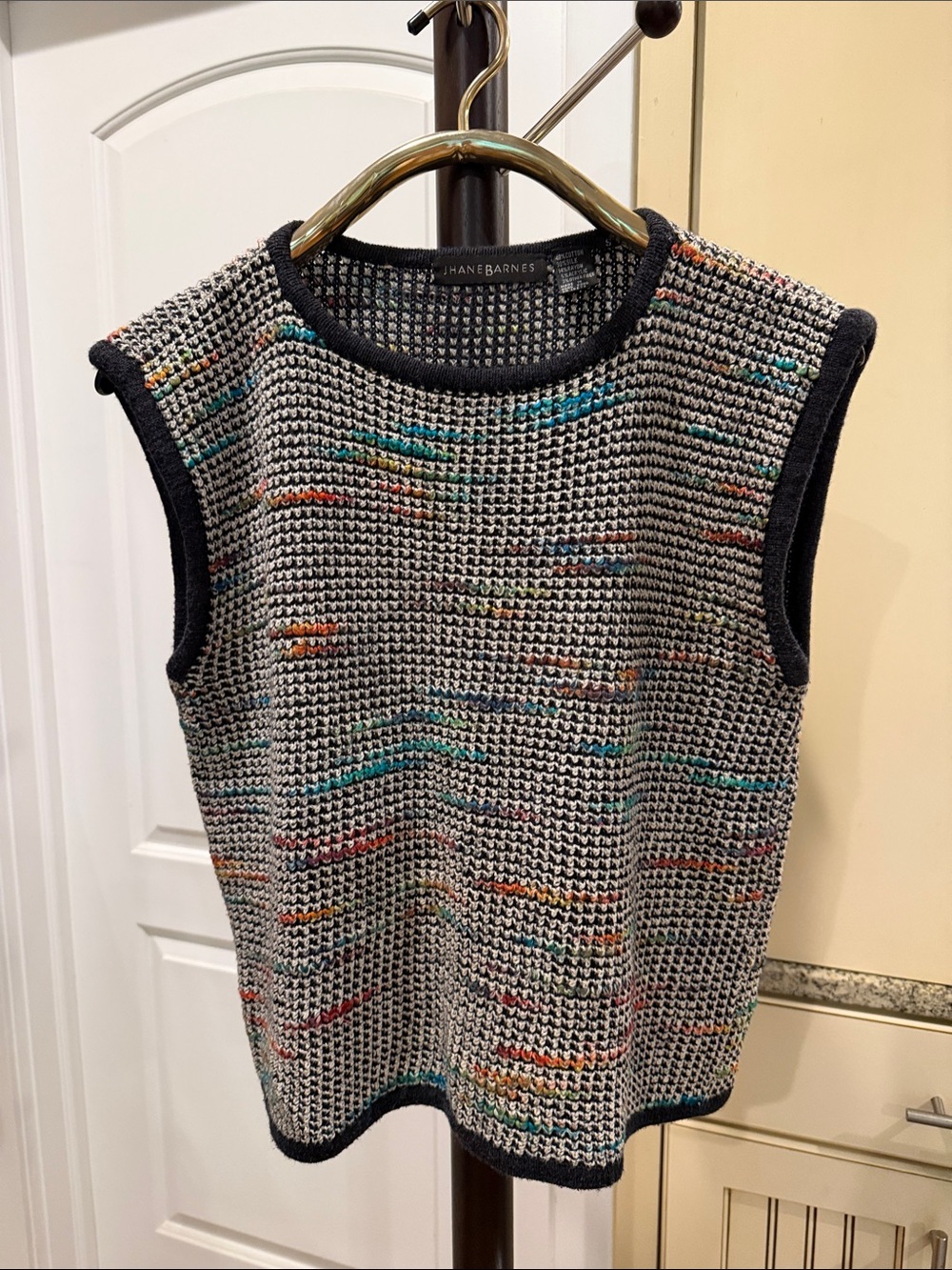 Jhane Barnes Black-Trim Multicolor Speckled Knit Vest